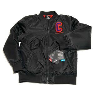 Converse Bomber Jacket Nylon Full Zip Coat NEW L Large 12-13 Black Kids Boys $75